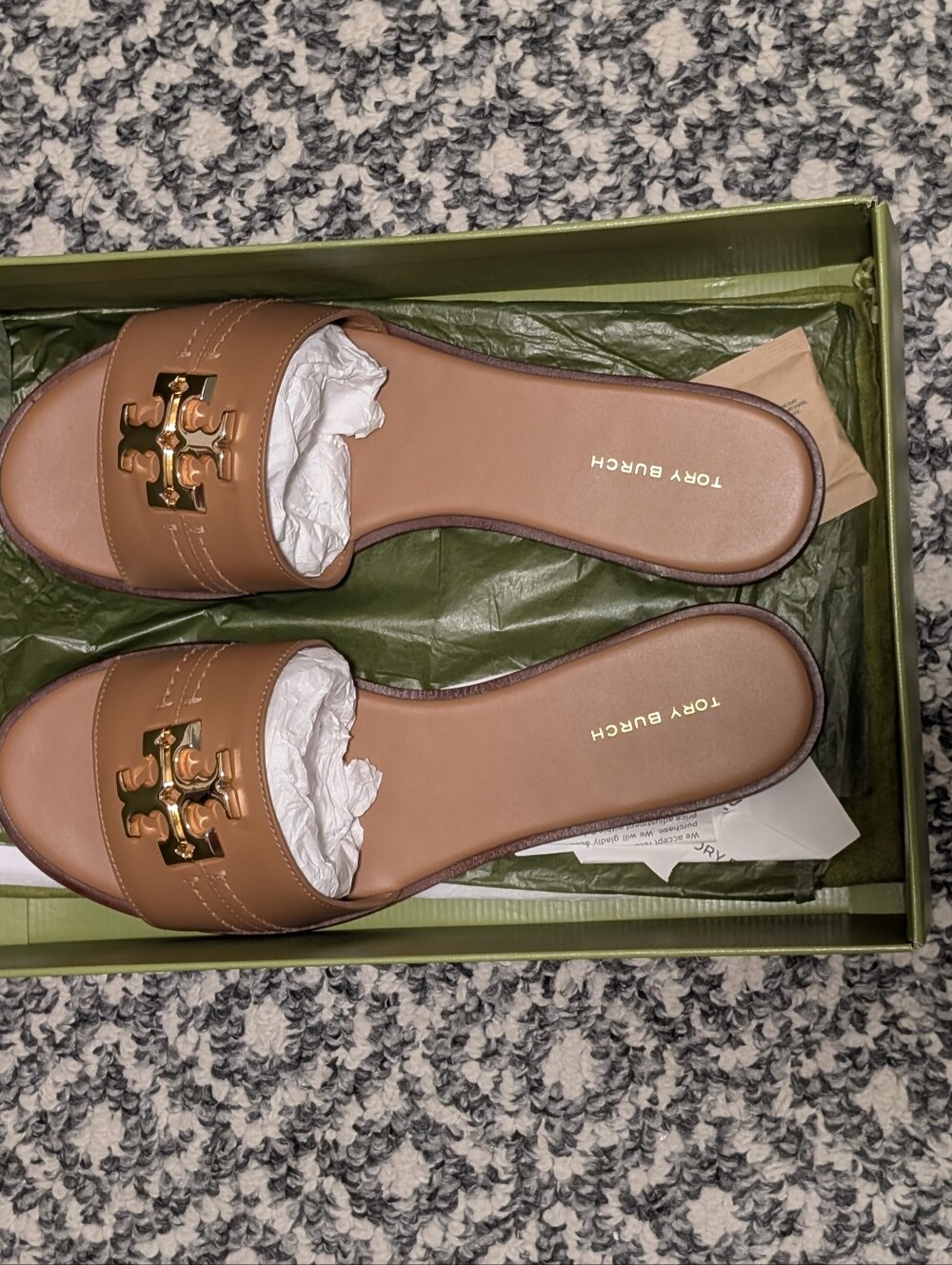 Tory Burch Eleanor Slide Sandal,Size 9.5 | Tan Bourbon Leather|Gold Hardware NWT - Picture 3 of 8